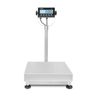 Silver digital platform scale with a rectangular weighing surface and black rubber feet