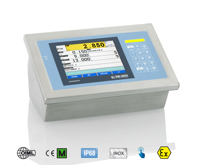 Weight indicator with a big touch screen display, for ATEX 2 &amp; 22 areas classified at risk of explosion.